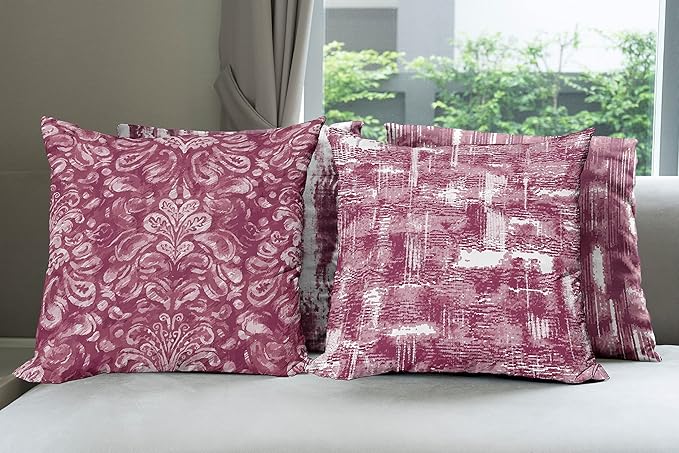 Ambesonne Vintage Throw Pillow Cushion Case Pack of 4, Abstract Grunge Effect Brushstrokes and Waving Striping Stains Paisley Drops, Modern Accent Double-Sided Digital Printing, 24", Raspberry Rose
