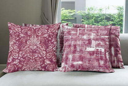 Ambesonne Vintage Throw Pillow Cushion Case Pack of 4, Abstract Grunge Effect Brushstrokes and Waving Striping Stains Paisley Drops, Modern Accent Double-Sided Digital Printing, 24", Raspberry Rose