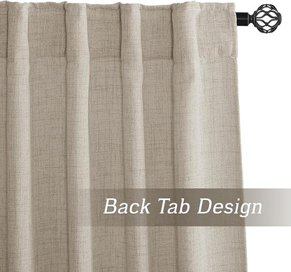 RYB HOME Natural Beige Linen Sheer Curtains 102 inches Long for Living Room and Dining Room, Back Tab/Rod Pocket, Light Filtering Sheer Curtains and Drapes, W 52 x L 102 inches, 2 Panels Set