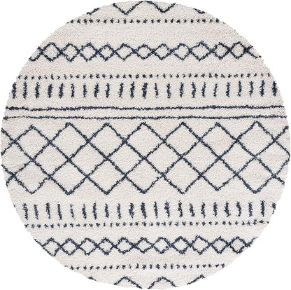 SAFAVIEH Arizona Shag Collection Area Rug - 5'1" Round, Ivory & Slate, Moroccan Design, Non-Shedding, 1.6-inch Thick, Ideal for High Traffic Areas in Living Room, Bedroom (ASG741M-5R)
