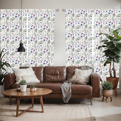 Ambesonne Thistle Window Curtains Pack of 2, Hand-Drawn Watercolor Style Summer Wildflowers Pattern as Cornflower and Thistle, Lightweight Set with Rod Pocket, 4 Panels of - 28" x 63", Green Blue