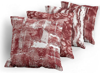 Ambesonne Vintage Throw Pillow Cushion Case Pack of 4, Abstract Grunge Effect Brushstrokes and Waving Striping Stains Paisley Drops, Modern Accent Double-Sided Digital Printing, 18", Maroon Rust White