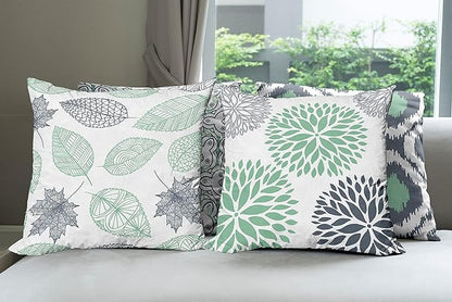 Ambesonne Vintage Throw Pillow Cushion Case Pack of 4, Bohemian Ornamental Leaves Dahlia Pattern Geometric Art Curlicue Motif, Modern Accent Double-Sided Digital Printing, 24", Dark Blue and Sea Green