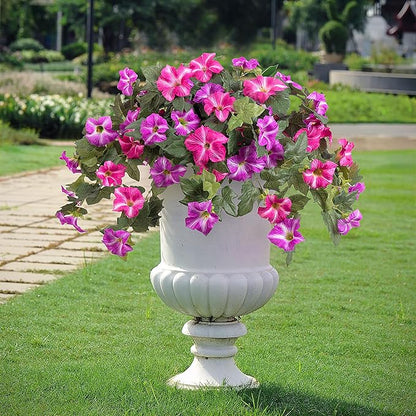 Artificial Fake Flowers Plants for Outdoor Decoration, 2PCS Faux Petunias Silk Flower UV Resistant No Fade Floral for Home Outside Garden Balcony Yard Porch Realistic Indoor Decor (Red Lotus)