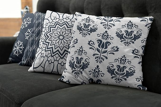 Ambesonne Retro Throw Pillow Cushion Case Pack of 4, Trellis Grid Medieval Floral Damask Mandala Flower Ornament in Modern Monochrome, Modern Accent Double-Sided Digital Printing, 20", Dark Slate Blue