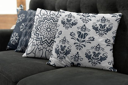 Ambesonne Retro Throw Pillow Cushion Case Pack of 4, Trellis Grid Medieval Floral Damask Mandala Flower Ornament in Modern Monochrome, Modern Accent Double-Sided Digital Printing, 20", Dark Slate Blue