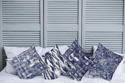 Ambesonne Vintage Throw Pillow Cushion Case Pack of 4, Abstract Grunge Effect Brushstrokes and Waving Striping Stains Paisley Drops, Modern Accent Double-Sided Digital Printing, 16", Violet Blue White