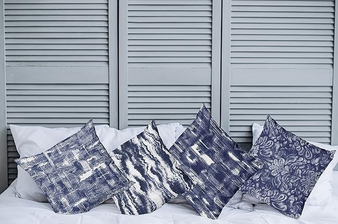 Ambesonne Vintage Throw Pillow Cushion Case Pack of 4, Abstract Grunge Effect Brushstrokes and Waving Striping Stains Paisley Drops, Modern Accent Double-Sided Digital Printing, 18", Violet Blue White