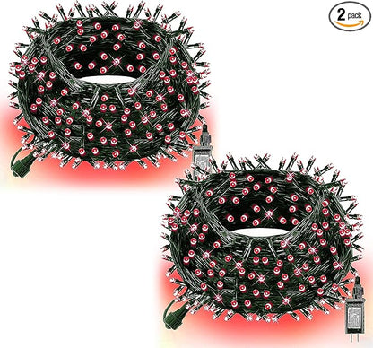 Dazzle Bright Christmas String Lights, 132FT 400 LED Connectable Green Wire 8 Modes String Lights, Waterproof Christmas Lights for Indoor Outdoor Patio Party Wedding Decorations, Red