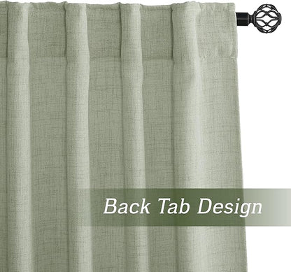 RYB HOME Linen Sheer Curtains and Drapes for Living Room and Bedroom 84 inches Length, Breathable Back Tab/Rod Pocket Semi Sheer Curtains, Sage Green, W 52 x L 84 inches, 2 Panels Set