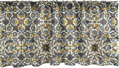 Ambesonne Turkish Pattern Window Valance, Flowers in and Traditional Style, Curtain Valance for Kitchen Bedroom Decor with Rod Pocket, 42" x 18", Earth Yellow Slate Blue