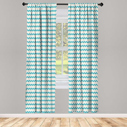 Ambesonne Teal Curtains, Horizontal Zigzag Lines Chevron Triangles Pattern Simple Classical Geometric Design, Window Treatments 2 Panel Set for Living Room Bedroom, Pair of - 28" x 63", Cream Teal