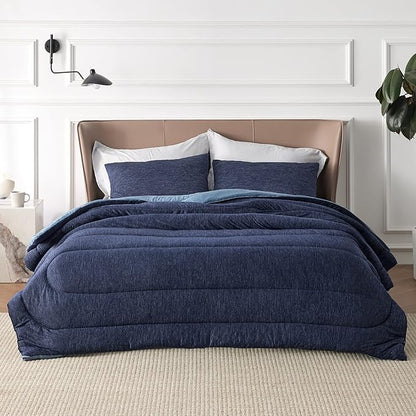Bedsure California King Comforter Set - Cooling and Warm Bed Set, Navy Blue Reversible Bedding for All Season, 3 Pieces, 1 California King Size Comforter (104"x96") and 2 Pillow Cases (20"x36")