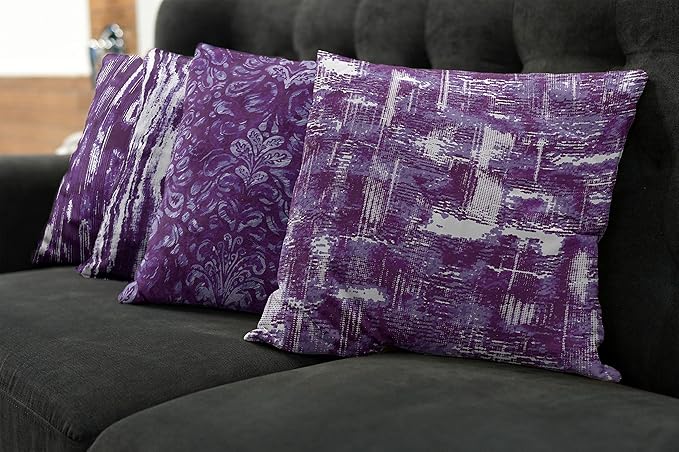 Ambesonne Vintage Throw Pillow Cushion Case Pack of 4, Abstract Grunge Effect Brushstrokes and Waving Striping Stains Paisley Drops, Modern Accent Double-Sided Digital Printing, 18", Ceil Blue Purple