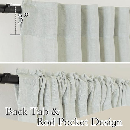 RYB HOME Green Linen Curtains Extra 70 inches Widith, Light Filtering Privacy Assured Machine Washable Vintage for Bedroom Kids Room Bathroom, W 70 x L 84 inch, 2 Pcs, Sage Green