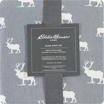 Eddie Bauer - Twin Sheets, Cotton Flannel Bedding Set, Brushed For Extra Softness, Cozy Home Decor (Elk Grove, Twin)