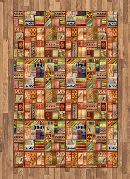 Lunarable Prehistoric Area Rug, Legacy of The Northern People Scandinavian Culture Motifs Composition, Flat Woven Accent Rug for Living Room Bedroom Dining Room, 4' X 5' 7", Multicolor