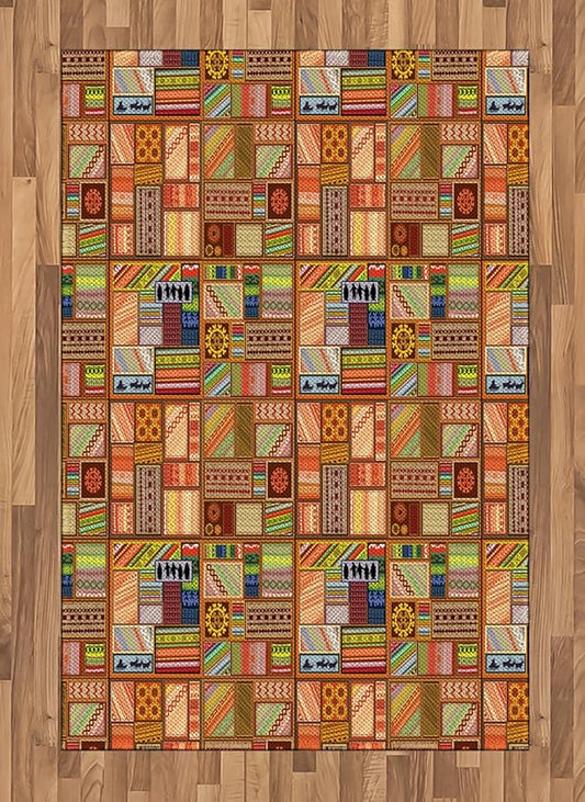 Lunarable Prehistoric Area Rug, Legacy of The Northern People Scandinavian Culture Motifs Composition, Flat Woven Accent Rug for Living Room Bedroom Dining Room, 4' X 5' 7", Multicolor