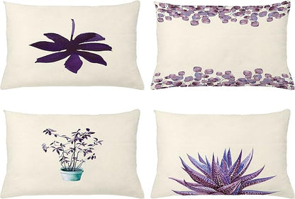 Ambesonne Botanical Throw Pillow Cushion Case Pack of 4, Minimalist Watercolor Painting Leaves Agave Branches Plant in a Pot, Modern Accent Double-Sided Printing, 20" x 12", Quartz and Lavender