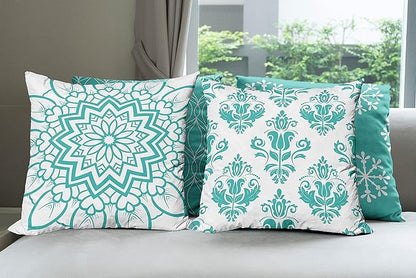 Ambesonne Retro Throw Pillow Cushion Case Pack of 4, Trellis Grid Medieval Floral Damask Mandala Flower Ornament in Modern Monochrome, Modern Accent Double-Sided Digital Printing, 20", Dark Seafoam
