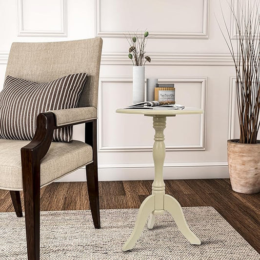 Decor Therapy Simplify Round Pedestal Accent Side Table, Chic & Compact MDF Furniture for Traditional Stylish Spaces - Buttermilk - (15" x 15" x 24")