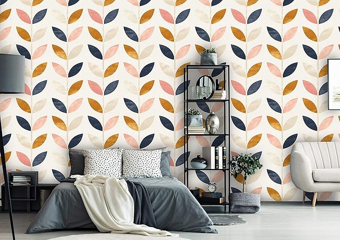Removable Peel 'n Stick Wallpaper, Self-Adhesive Wall Mural, Rose Gold Blue Floral Pattern, Nursery Baby’s Room Decor • Scandinavian Design (24"W x 132"H Inches)