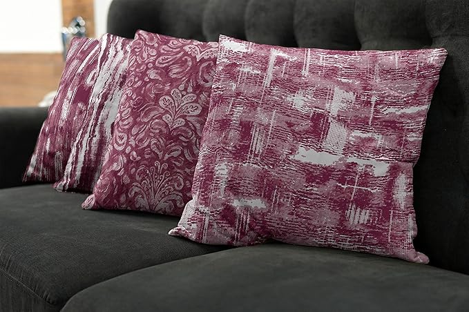 Ambesonne Vintage Throw Pillow Cushion Case Pack of 4, Abstract Grunge Effect Brushstrokes and Waving Striping Stains Paisley Drops, Modern Accent Double-Sided Digital Printing, 16", Raspberry Rose