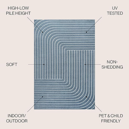 Eyely NCS101D-3 Odense High-Low Minimalist Angle Geometric Dark Blue/Cream 3 ft. x 5 ft. Indoor/Outdoor Area Rug, for Home, Backyard, Patio, Porch, Bedroom, Kitchen, Living Room