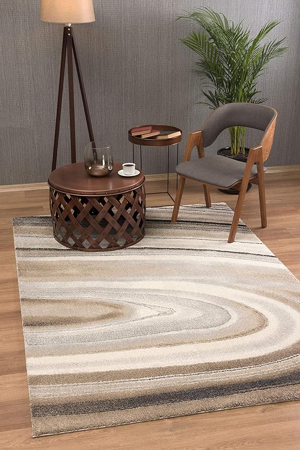 RUG BRANCH New Zealand Plush 7' x 10' (6'6" X 9'6") Scandinavian Indoor Area Rug, Contemporary, Cream Beige - Living Room, Bedroom, Dining Room, and Kitchen