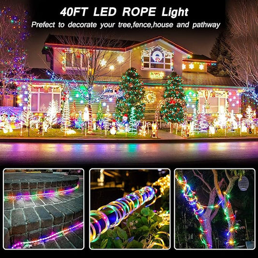 LED Rope Lights Battery Operated String Lights-40Ft 120 LEDs 8 Modes Outdoor Waterproof Fairy Lights Dimmable/Timer with Remote for Camping Party Garden Holiday Decoration