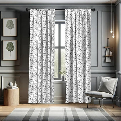 Ambesonne Black and White Curtains, Vintage Swirls Pattern with Monochrome Ornamental Old-Fashioned Design, Window Treatments 2 Panel Set for Living Room Bedroom, Pair of - 28" x 63", Black White