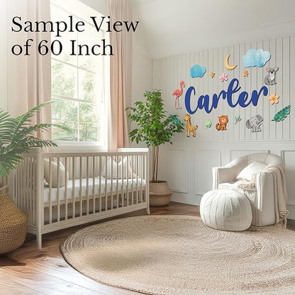 Custom Nursery Name Sign with Themed Decor Kit | Personalized Wooden Wall Art for Baby, Kids Room | Space, Jungle, Circus, Under The Sea, Woodland, Rainbow (50", Jungle/Safari)