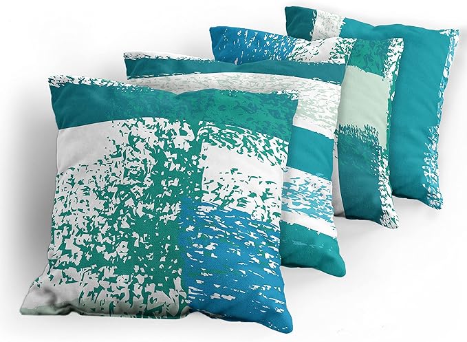 Ambesonne Grunge Throw Pillow Cushion Case Pack of 4, Abstract Design Simplistic Minimal Stripes Brushstrokes Contemporary, Modern Accent Double-Sided Digital Printing, 16", Teal Blue and Mint Green