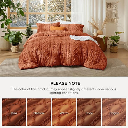 Bedsure Tufted Boho Comforter Set California King - Terracotta Boho Bed Set, GentleSoft™ 3 Pieces Farmhouse Shabby Chic Embroidery Bedding, Gifts for Woman, Soft Jacquard Comforter for All Seasons