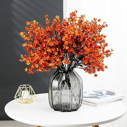 JAKY-Global Babys Breath Orange Silk Artificial Flowers 12 Bundle European Fake Silk Plants Decor Wedding Party Decoration Bouquets Real Touch DIY Home Garden (Orange 12pcs)