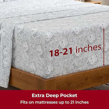 Mellanni Extra Deep King Sheets - 4 PC Iconic Collection Bedding - Hotel Luxury, Ultra Soft, Cooling Bed Sheets - Wrinkle, Fade, Stain Resistant (King, Paisley Gray)