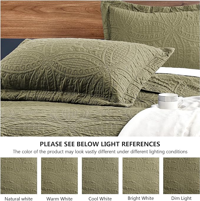 Love's cabin King Size Quilt Bedding Set Green Bedspreads - Bed Summer Lightweight Bedspread Comforter - Coin Pattern Bedding Coverlet for All Season - 3 Pieces (1 Quilt, 2 Pillow Shams)