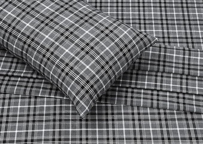 RUVANTI Flannel Sheets Queen Size - 100% Cotton Double Brushed Bed Sheets, Deep Pockets 16 Inches Queen Sheet Set, All Seasons Breathable & Extra Soft - Warm & Cozy, 4 Piece, Grey Plaid