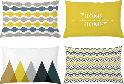 Ambesonne Modern Throw Pillow Cushion Case Pack of 4, Geometric Style Pattern of Triangles Zigzags Love Home Phrase Print, Modern Accent Double-Sided Printing, 20" x 12", Yellow Slate Blue and Tan