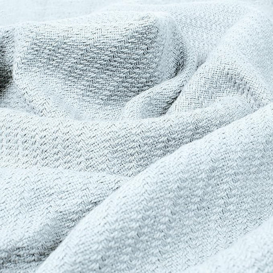COTTON CRAFT Soft Cotton Thermal Blanket - Plush Herringbone Twill- All Season Luxurious Breathable Skin Friendly Lightweight Cooling Throw Blanket -Sofa Couch Travel Camping Dorm- Full Queen Sky Blue