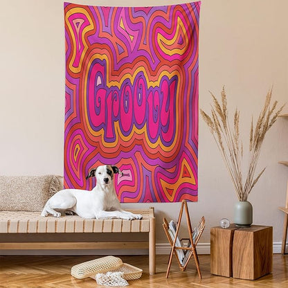 Ambesonne Groovy Tapestry, Psychedelic Groovy Design with Energeticbstract Elements Print, Wall Hanging for Bedroom Living Room Dorm, 60" X 80", Hot Pink