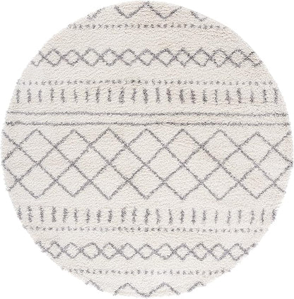 SAFAVIEH Arizona Shag Collection Area Rug - 8' Round, Ivory & Grey, Moroccan Design, Non-Shedding, 1.6-inch Thick, Ideal for High Traffic Areas in Living Room, Bedroom (ASG741F-8R)