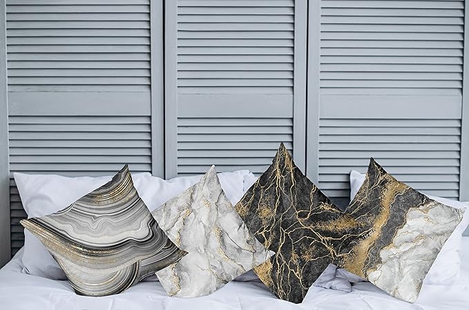 Ambesonne Marble Throw Pillow Cushion Case Pack of 4, Obsidian Like Ornaments Natural Stone Stains and Veins Golden Yellow Tone, Modern Accent Double-Sided Digital Printing, 24", Charcoal Grey Coconut