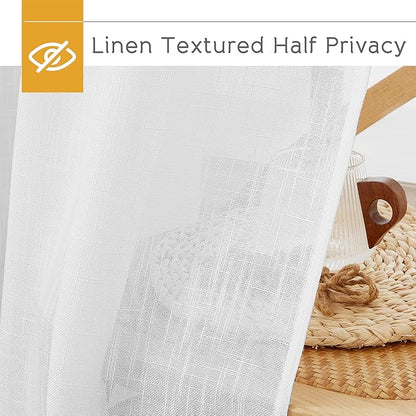 RYB HOME Semi Sheer Curtains 95 inches Long, Thick Privacy Added Line Wave Textured Window Treatments for Living Room Bedroom Sliding Door, White, W 52 x L 95, 2 Panels
