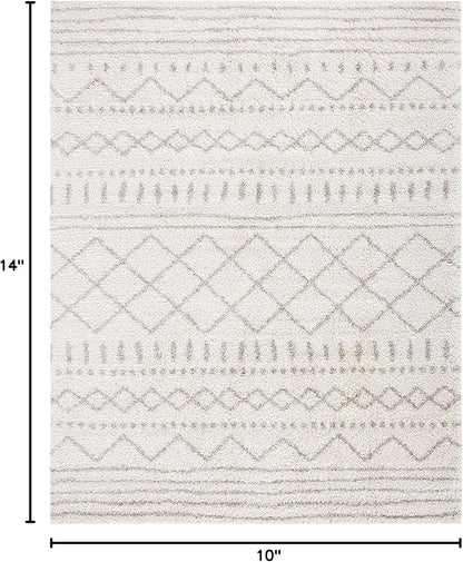 SAFAVIEH Arizona Shag Collection Area Rug - 10' x 14', Ivory & Beige, Moroccan Design, Non-Shedding & Easy Care, 1.6-inch Thick Ideal for High Traffic Areas in Living Room, Bedroom (ASG741A)
