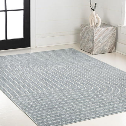 Eyely NCS101F-8 Odense High-Low Minimalist Angle Geometric Light Blue/Cream 8 ft. x 10 ft. Indoor/Outdoor Area Rug, for Home, Backyard, Patio, Porch, Bedroom, Kitchen, Living Room