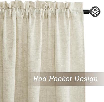 RYB HOME Living Room and Dining Room Curtains and Drapes Linen Sheer, Light Filtering Curtains 120 inches Long, Weave Textured/Rod Pocket, Cream Colored, W 52 x L 120 inches, 2 Panels Set