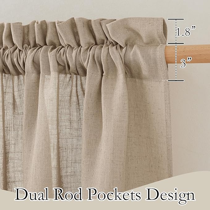 RYB HOME Linen Sheer Curtains for Living Room, Boho Classic Linen Blend Elegant Light Filtering Privacy Protected Panels for Bedroom Gym Room, Khaki, 52" W x 108" L, 2 Panels