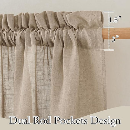 RYB HOME Extra Long Linen Curtains for Dining Room 120 inches Long, Farmhouse Light Filtering Privacy Lightweight Floor Sweeping Drapes for Living Room, Khaki, 52" W, 2 Panels
