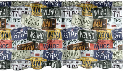 Ambesonne Vintage Window Valance Pack of 2, Original Retro Style License Plates Personalized Creative Travel Vacation, Rod Pocket Curtain Valances for Kitchen Bedroom, 42" X 12", Green Blue Yellow